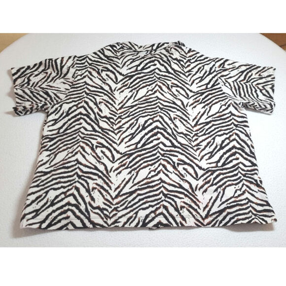 Bechamel Button Front Shirt Womens L Short Sleeve Safari Animal Print Blk Brown - Picture 4 of 6